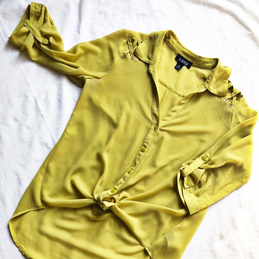 Lime Green M Sheer Button Up Blouse